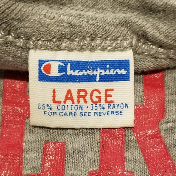 Vintage Champion Ohio State Tee Shirt L 70s Gray 65 35 Rayon Blend Blue Bar Tee - Picture 10 of 11